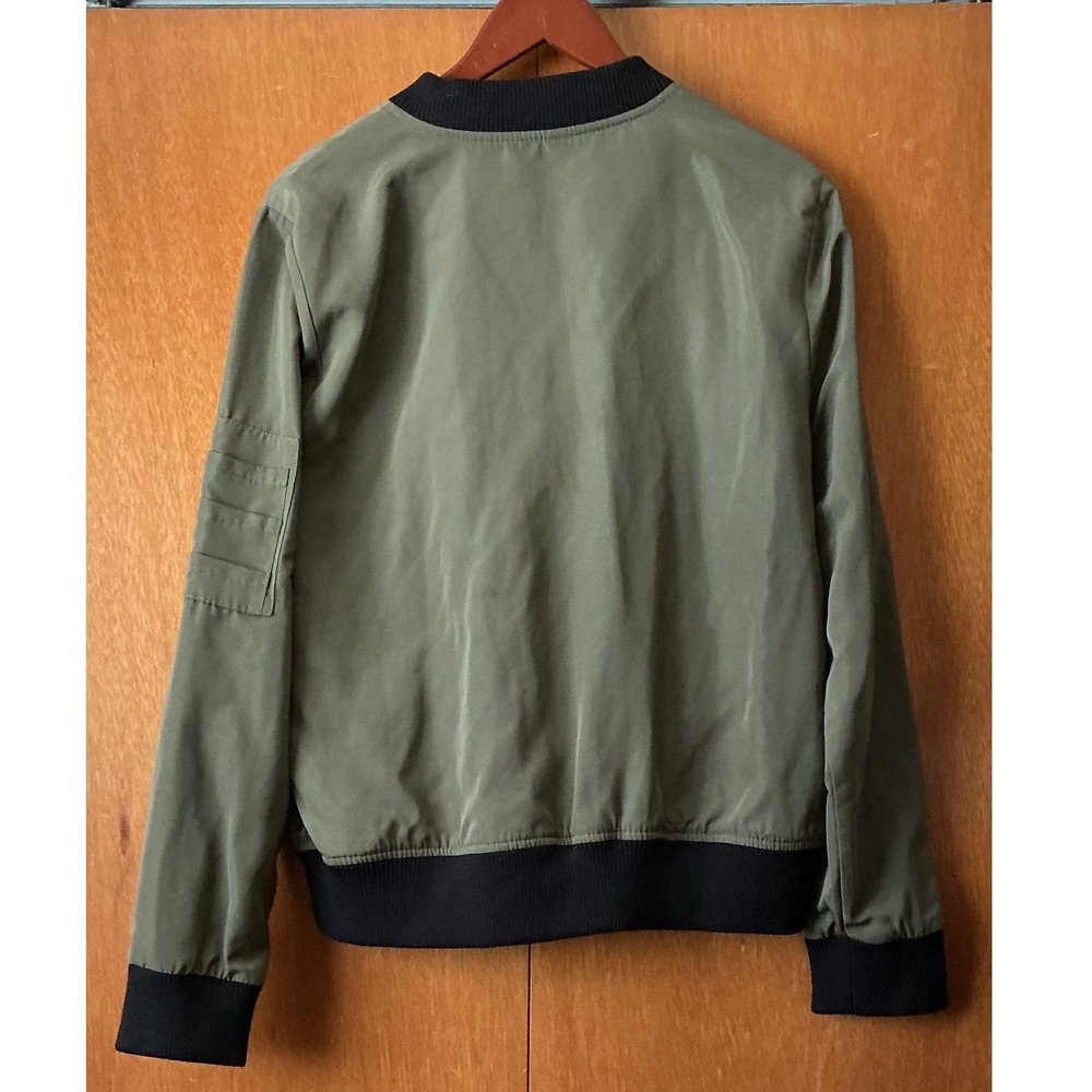 Olivia Grey Womens Olive Green Bomber Jacket L Retro Sporty Military Style - Picture 4 of 9